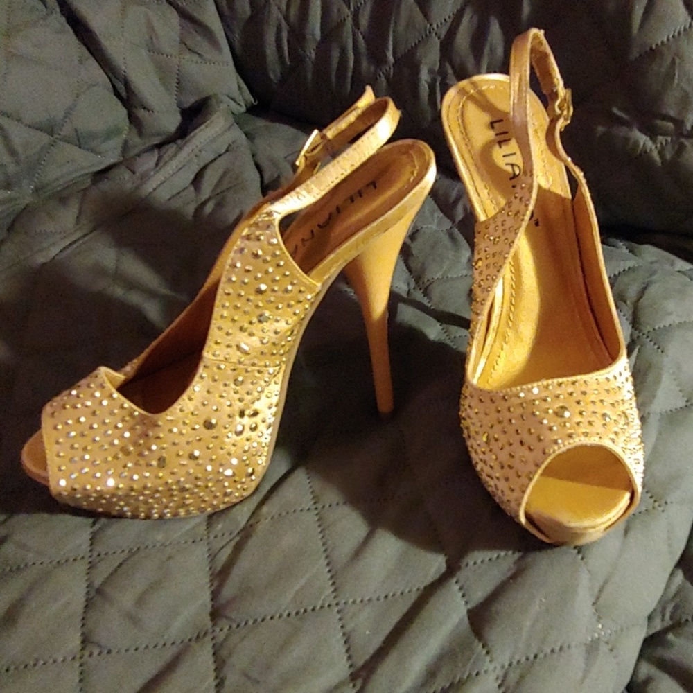 Liliana Gold Bedazzled Heels